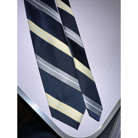 Ketch striped necktie Navy Blue Yellow And Grey RN 16484 (55L 3W) - Picture 6 of 12